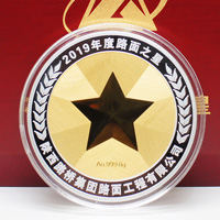 陜西路橋路面之星獎章_銀鑲金紀念章 定做紀念章 銀章定制 紀念章制作 銀章制作 員工福利